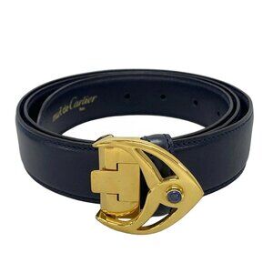 Cartier - Navy Gold Blue Leather Hardware Belt 364-082925